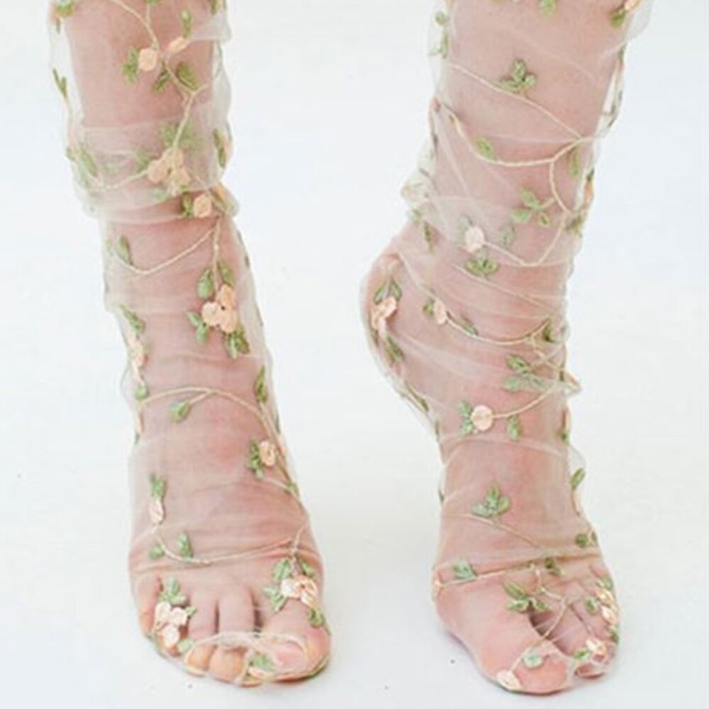 Embroidered Tulle Socks: Lirika Matoshi